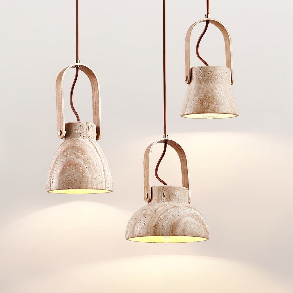 Suspension moderne Birk en Bois et travertin jaune
