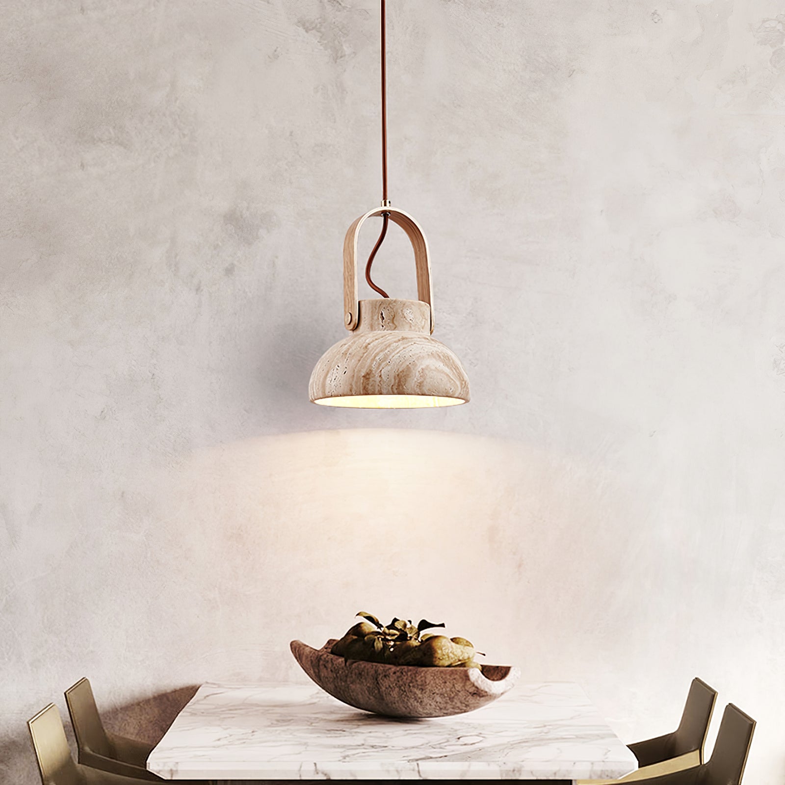 Suspension moderne Birk en Bois et travertin jaune