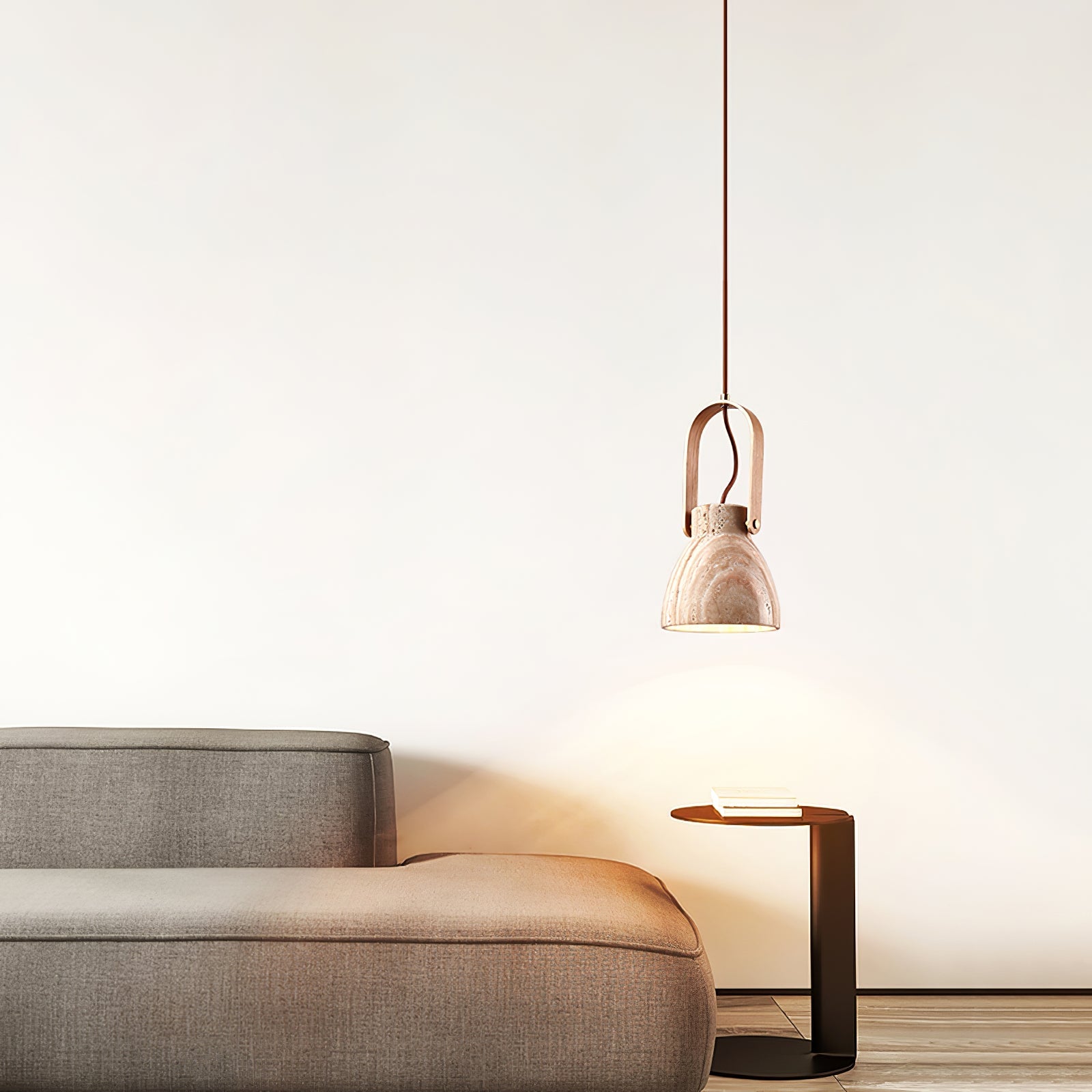Suspension moderne Birk en Bois et travertin jaune