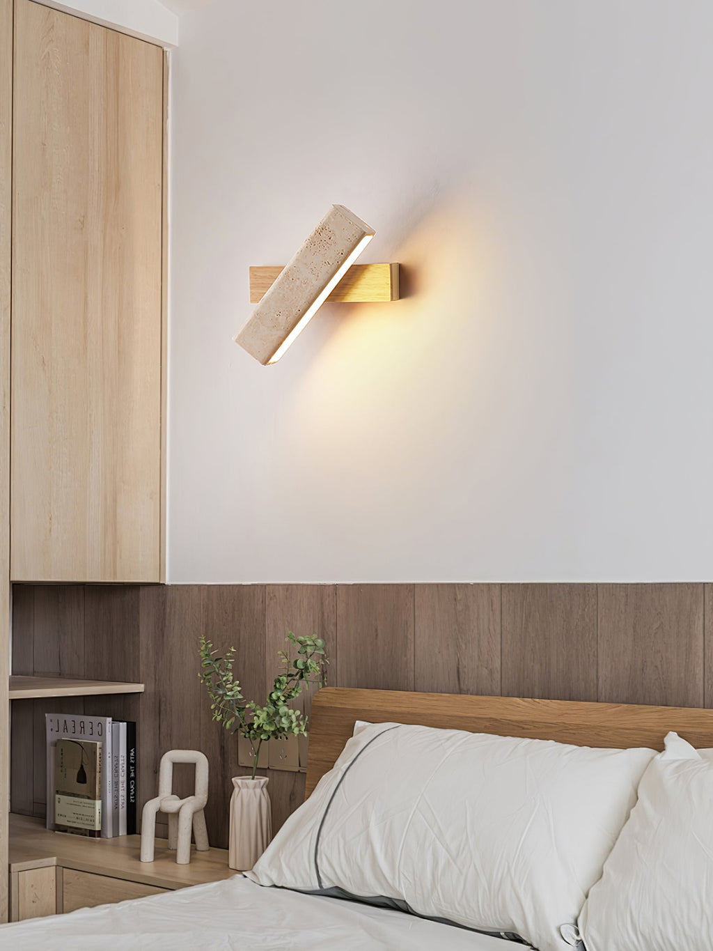 Applique murale moderne Compton en Bois et travertin jaune
