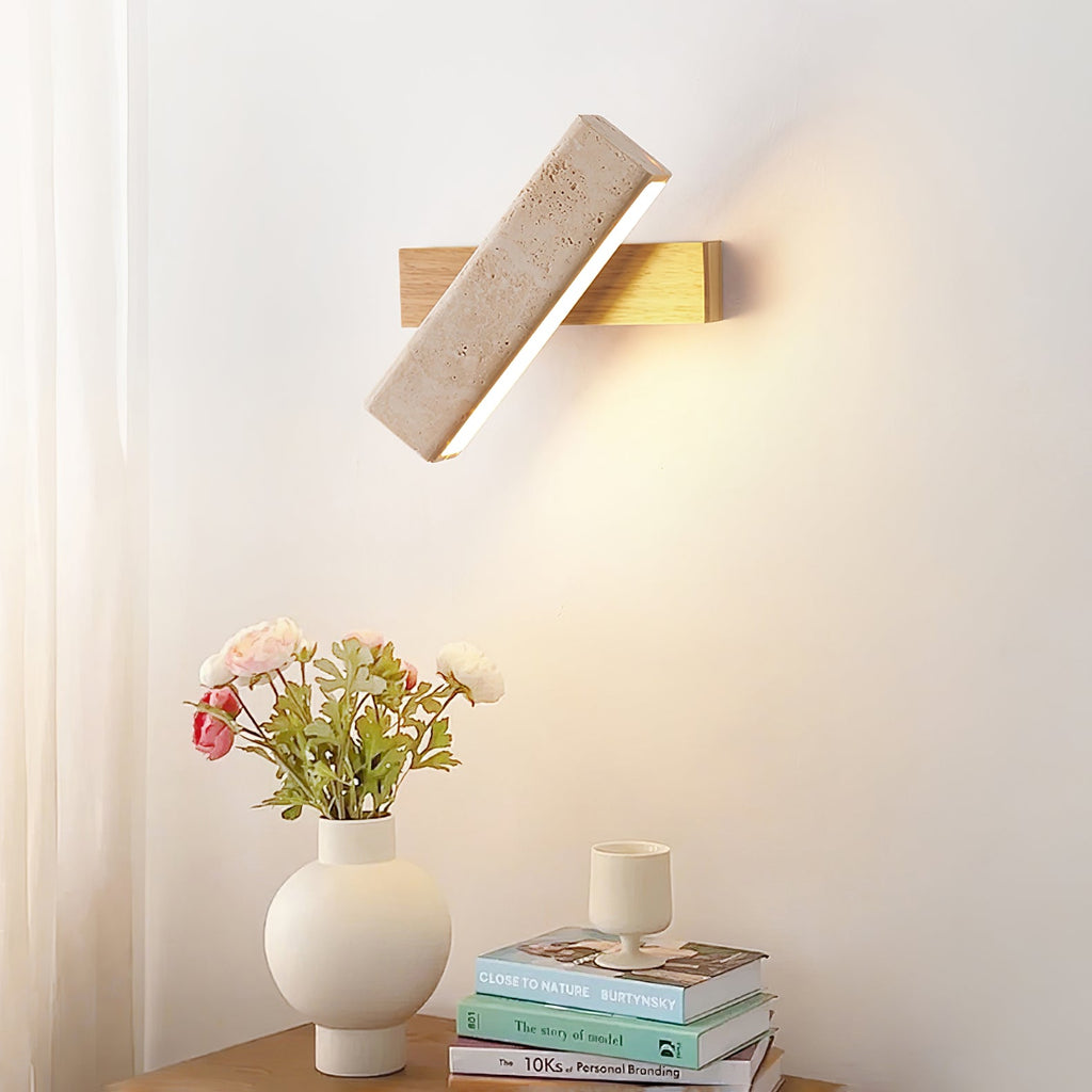 Applique murale moderne Compton en Bois et travertin jaune