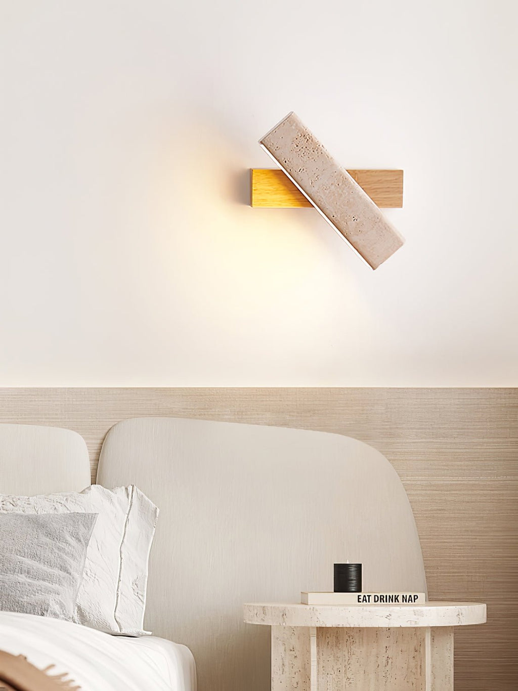 Applique murale moderne Compton en Bois et travertin jaune