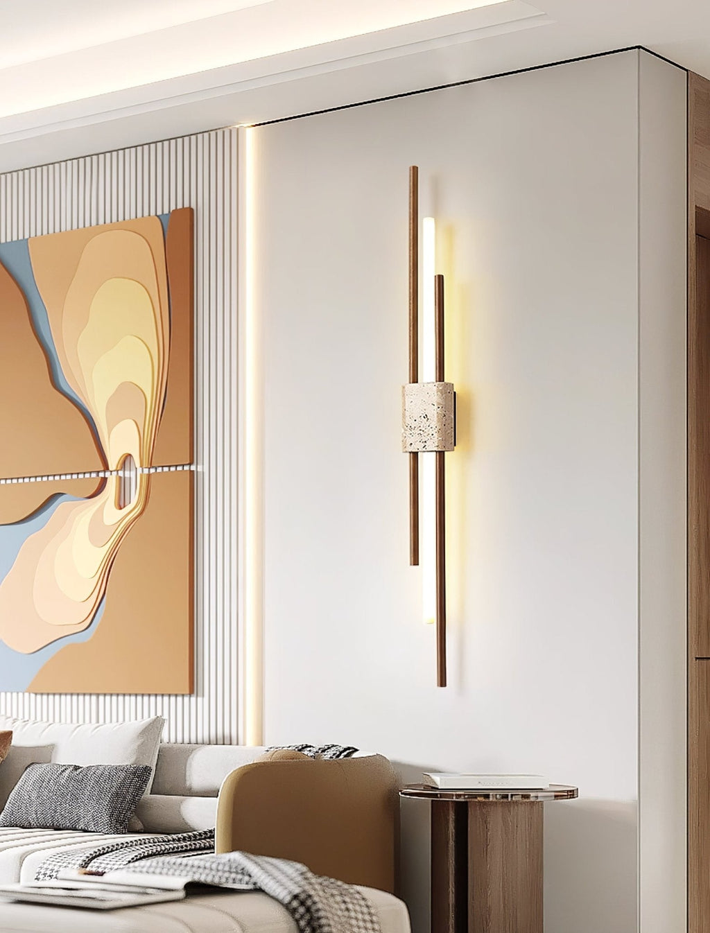 Applique murale moderne Cree en Noyer et travertin jaune