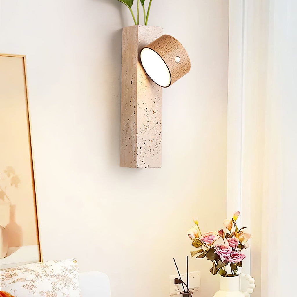 Applique murale moderne Jouni en Bois et travertin jaune