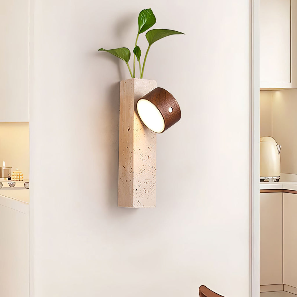 Applique murale moderne Jouni en bois Foncé noyer et travertin jaune