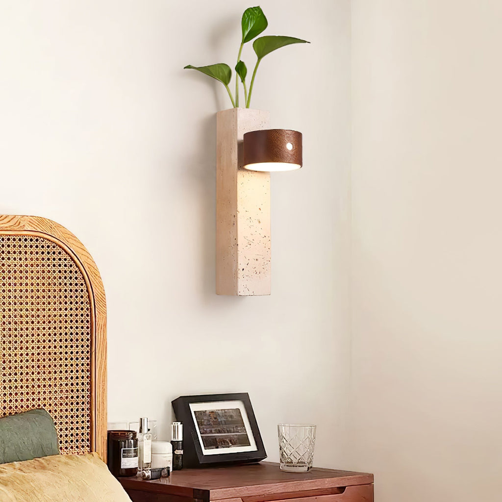 Applique murale moderne Jouni en bois Foncé noyer et travertin jaune