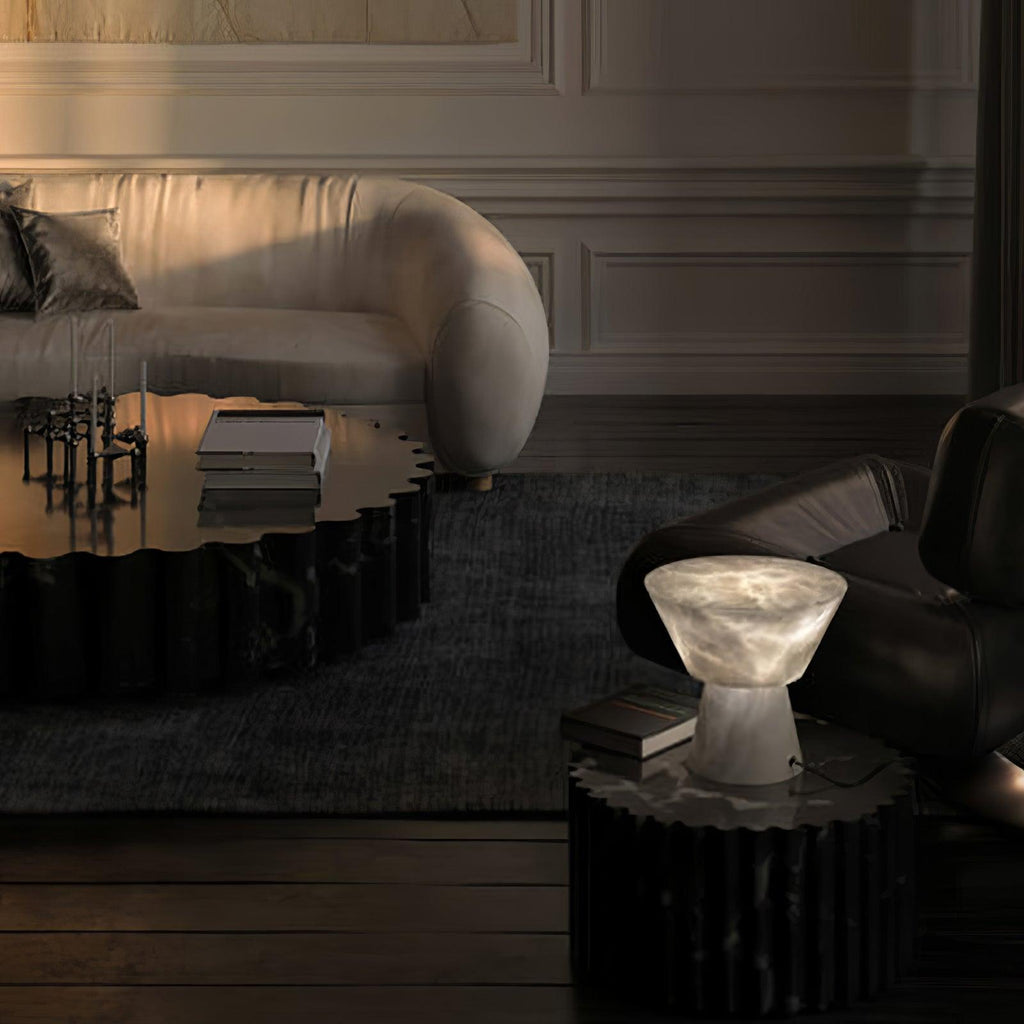 Lampe à poser moderne Tristan en Albâtre, Marbre Blanc