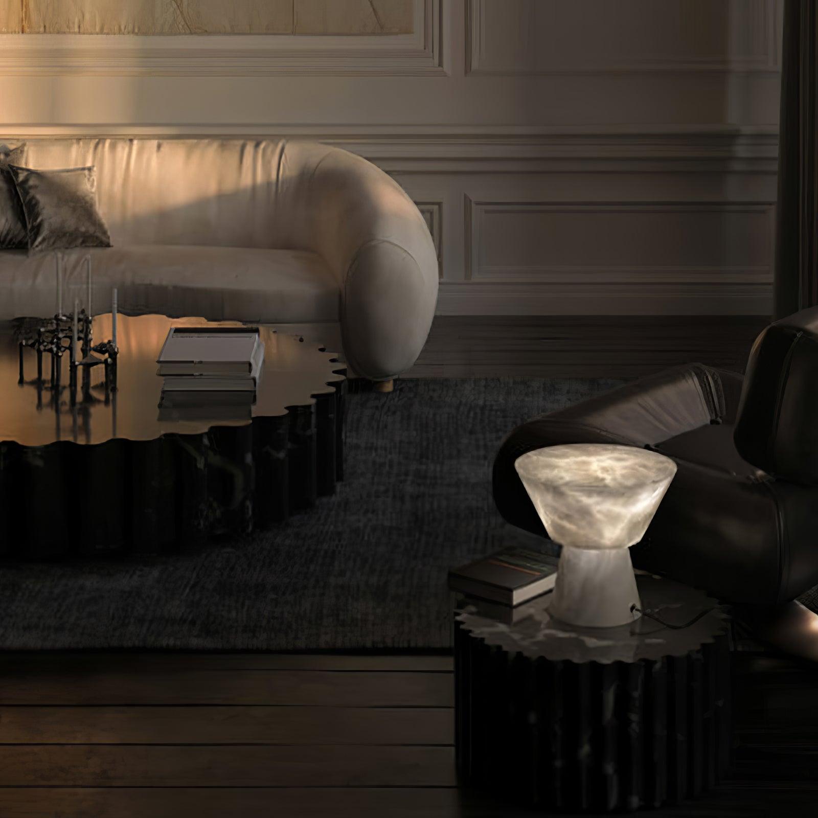 Lampe à poser moderne Tristan en Albâtre, Marbre Blanc