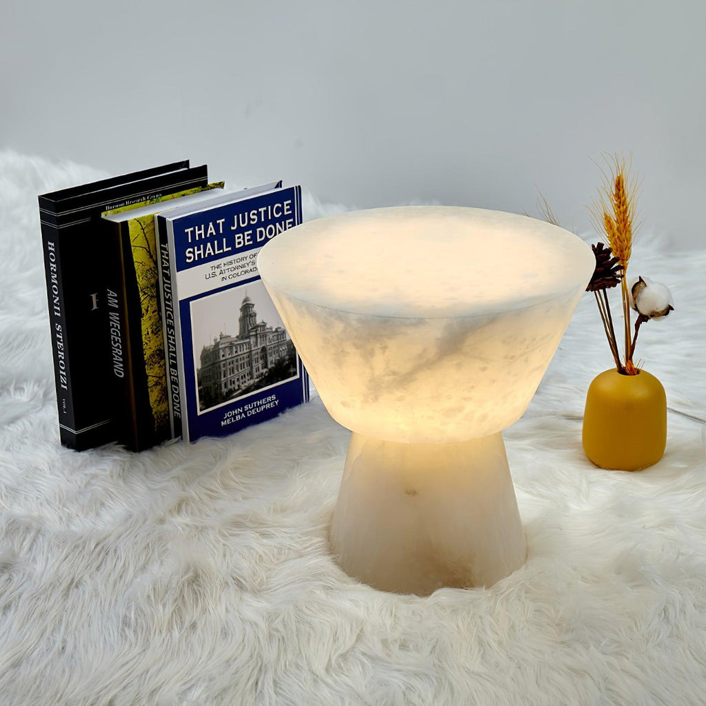 Lampe à poser moderne Tristan en Albâtre, Marbre Blanc