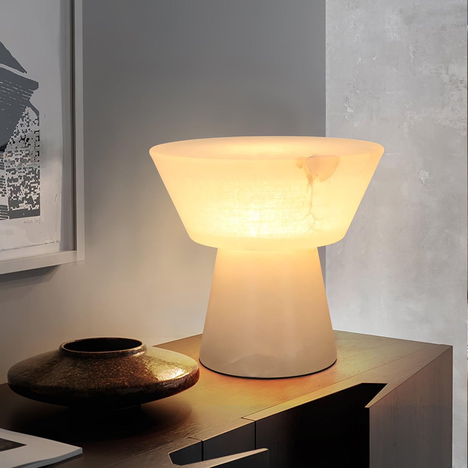 Lampe à poser moderne Tristan en Albâtre, Marbre Blanc