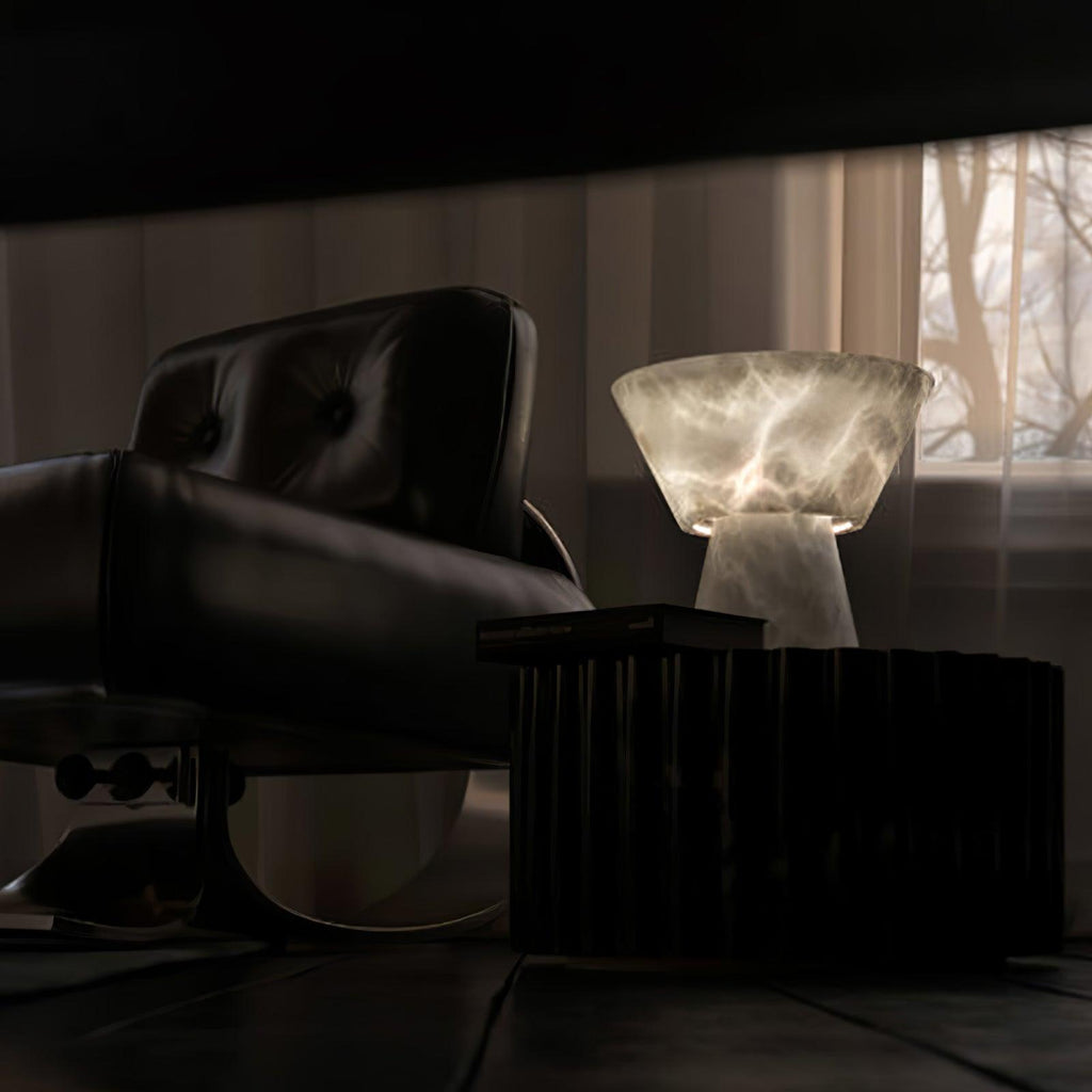 Lampe à poser moderne Tristan en Albâtre, Marbre Blanc