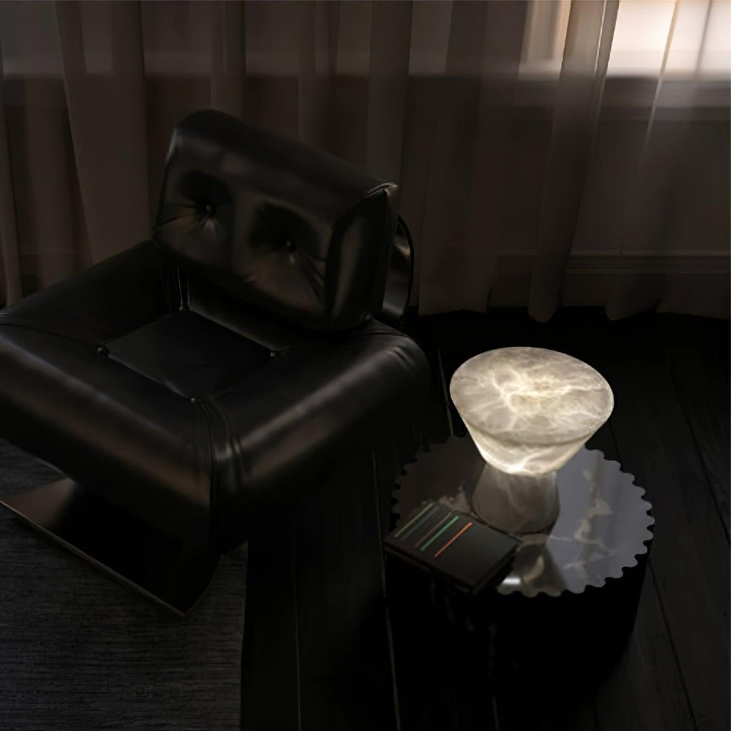 Lampe à poser moderne Tristan en Albâtre, Marbre Blanc
