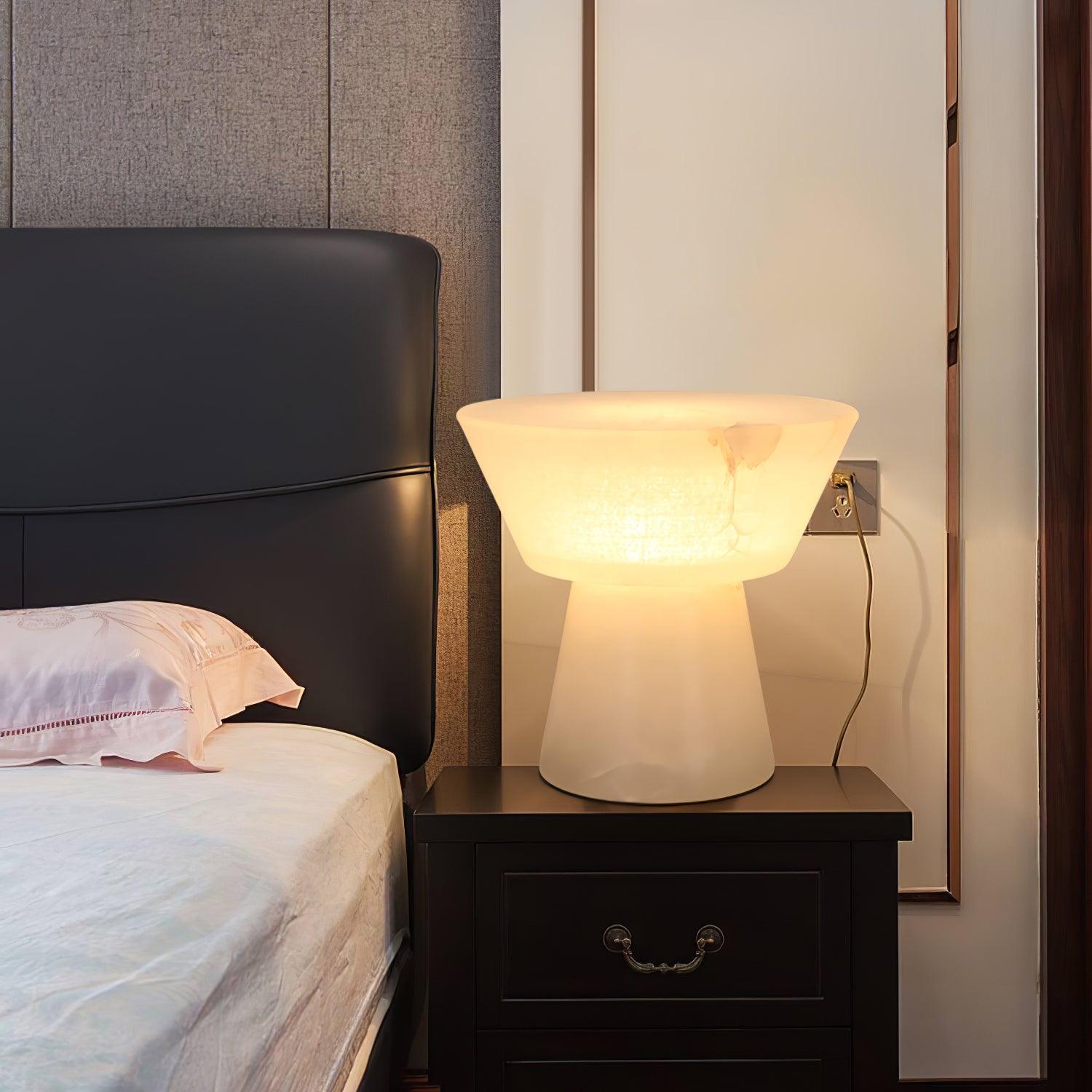 Lampe à poser moderne Tristan en Albâtre, Marbre Blanc