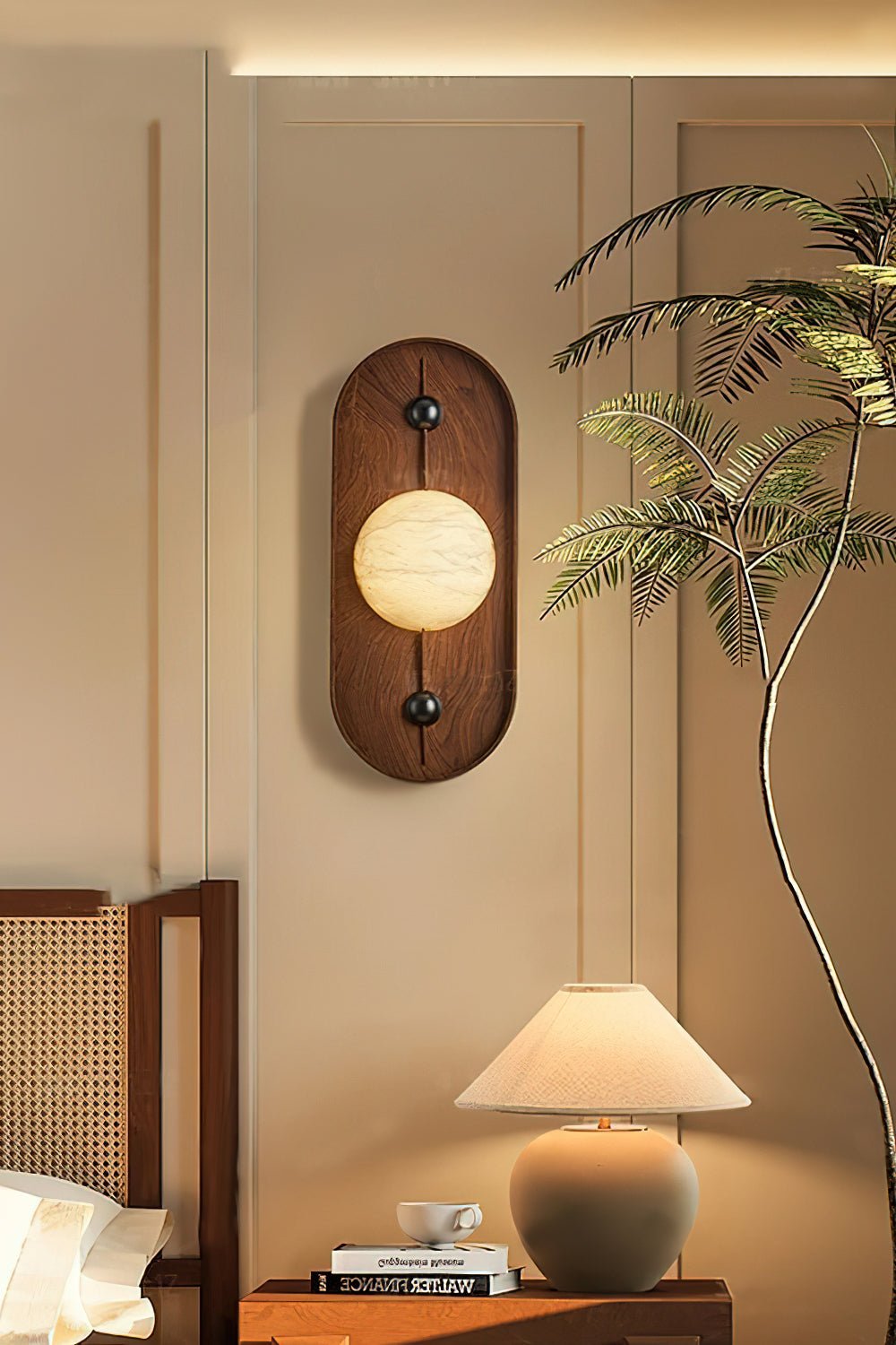 Applique murale moderne Aleksi en Albâtre Noyer et blanc