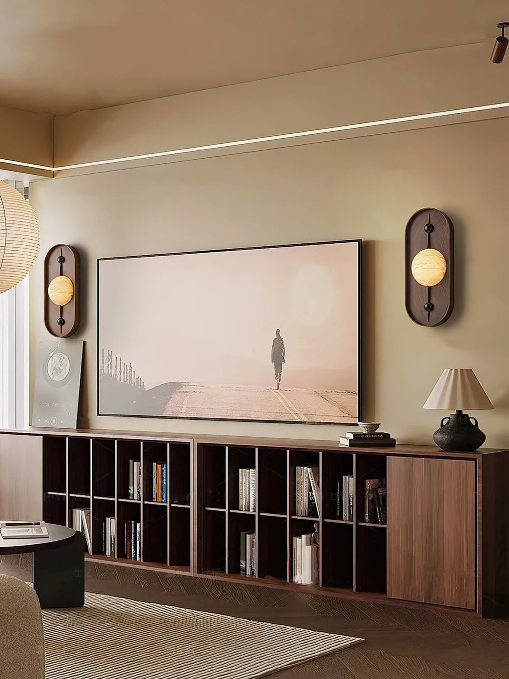 Applique murale moderne Aleksi en Albâtre Noyer et blanc