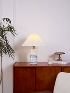 Lampe à poser moderne Devan en Blanc abat-jour et blanc marbre