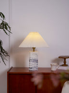 Lampe à poser moderne Devan en Blanc abat-jour et blanc marbre