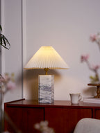 Lampe à poser moderne Devan en Blanc abat-jour et blanc marbre