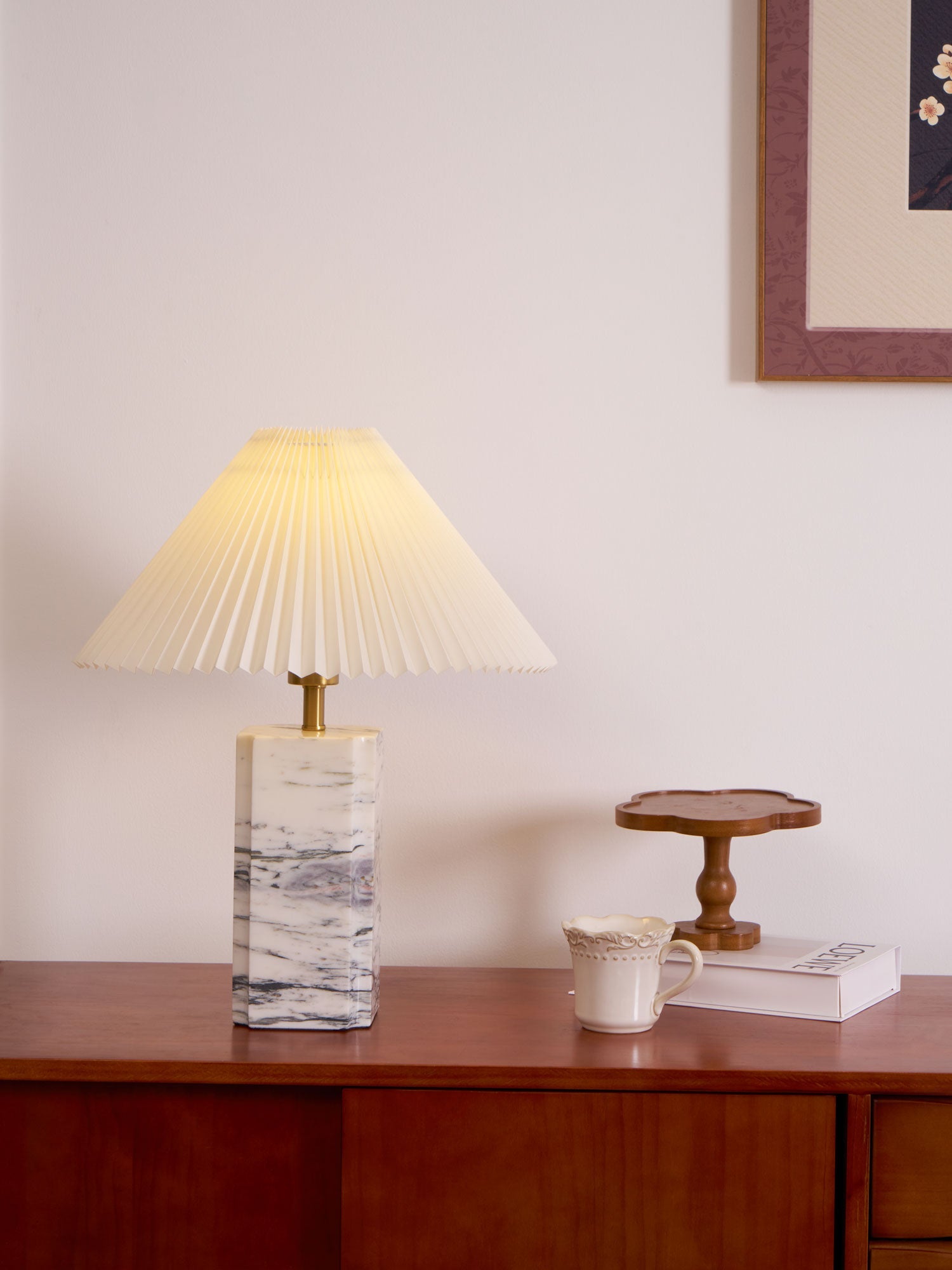 Lampe à poser moderne Devan en Blanc abat-jour et blanc marbre