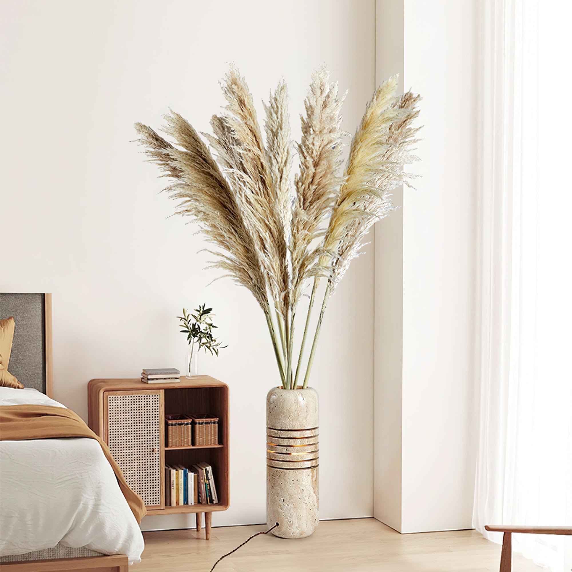 Lampadaire moderne Garth en pierre Travertin jaune