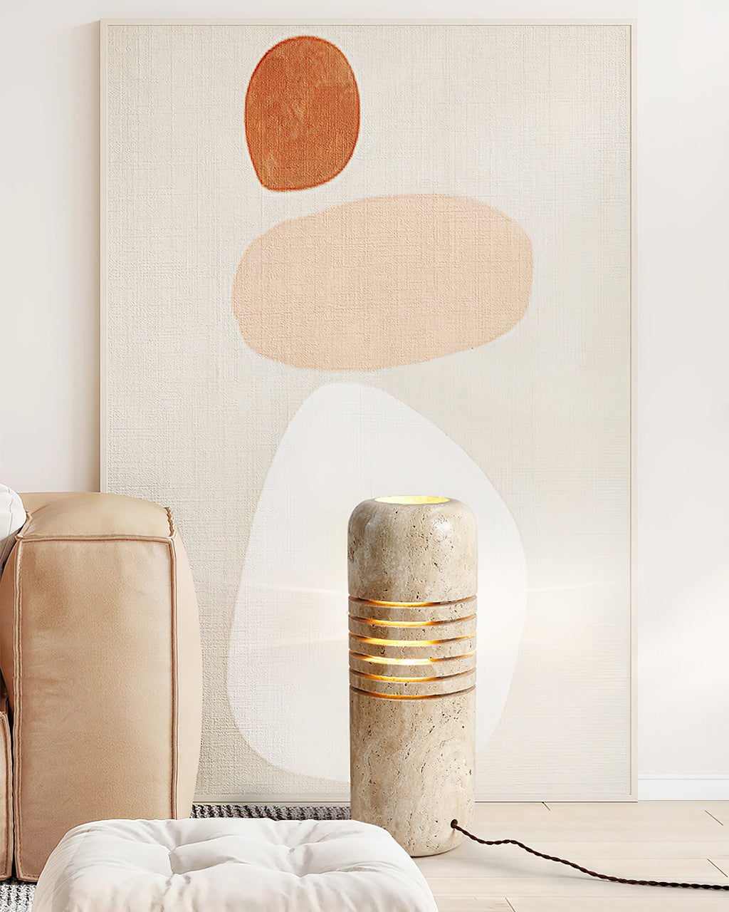 Lampadaire moderne Garth en pierre Travertin jaune