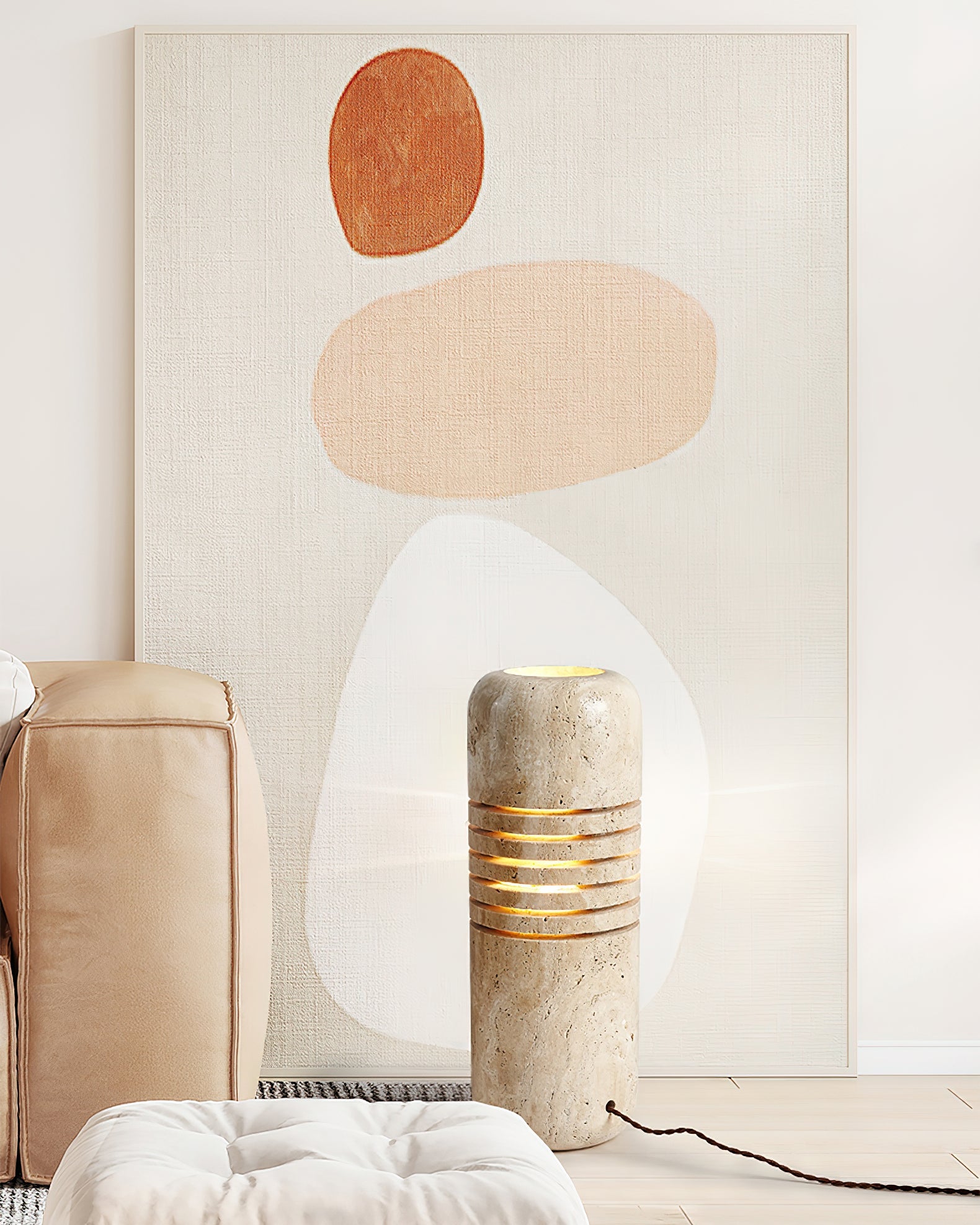 Lampadaire moderne Garth en pierre Travertin jaune