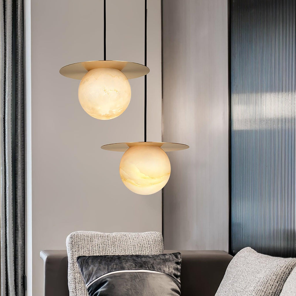 Suspension moderne Frithjof en Albâtre Laiton et blanc