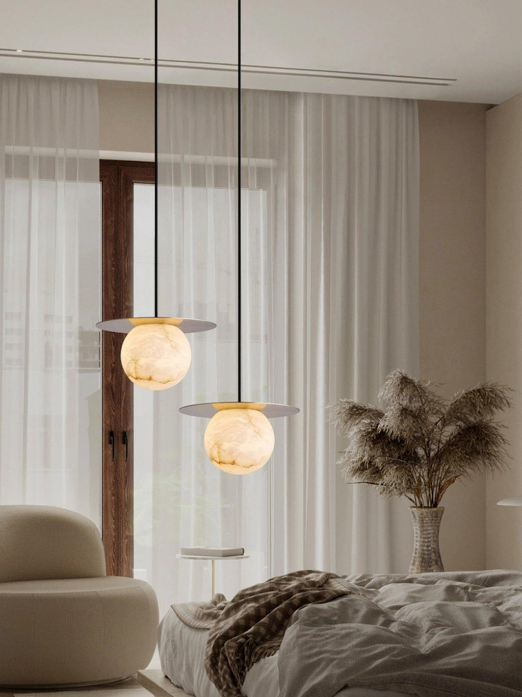 Suspension moderne Frithjof en Albâtre Laiton et blanc