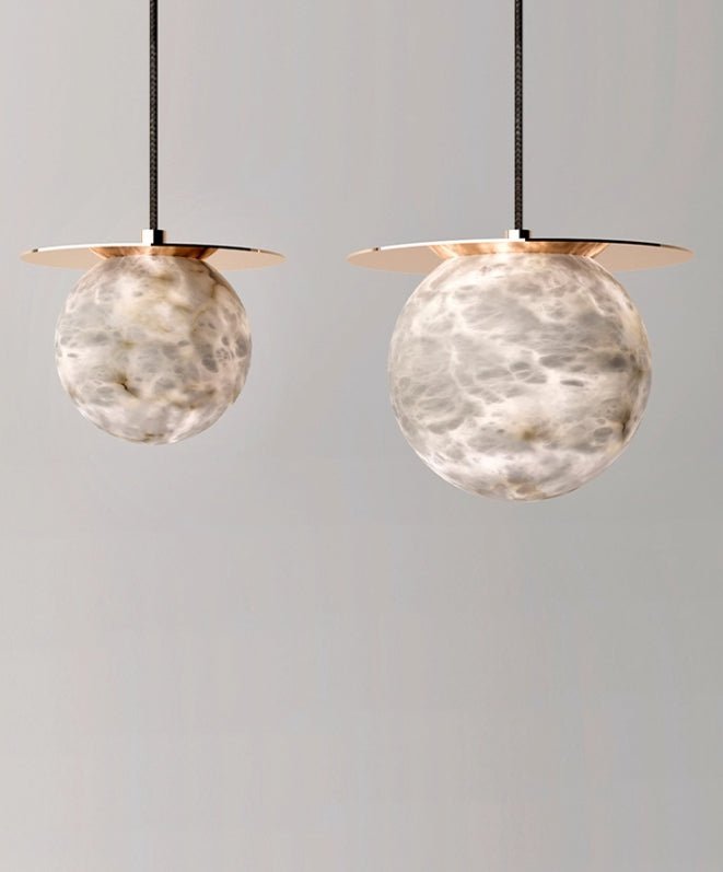 Suspension moderne Frithjof en Albâtre Laiton et blanc
