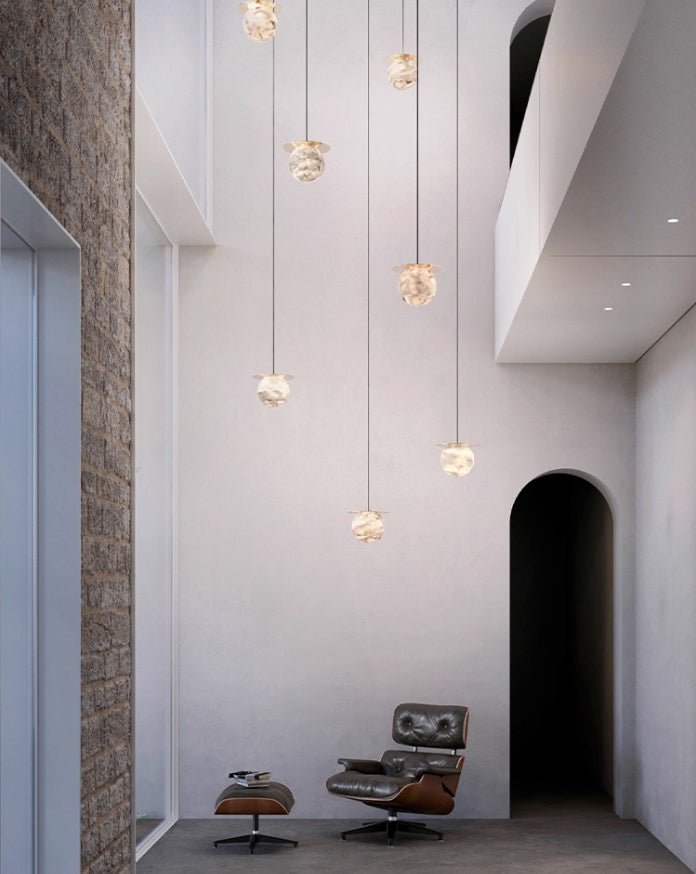 Suspension moderne Frithjof en Albâtre Laiton et blanc