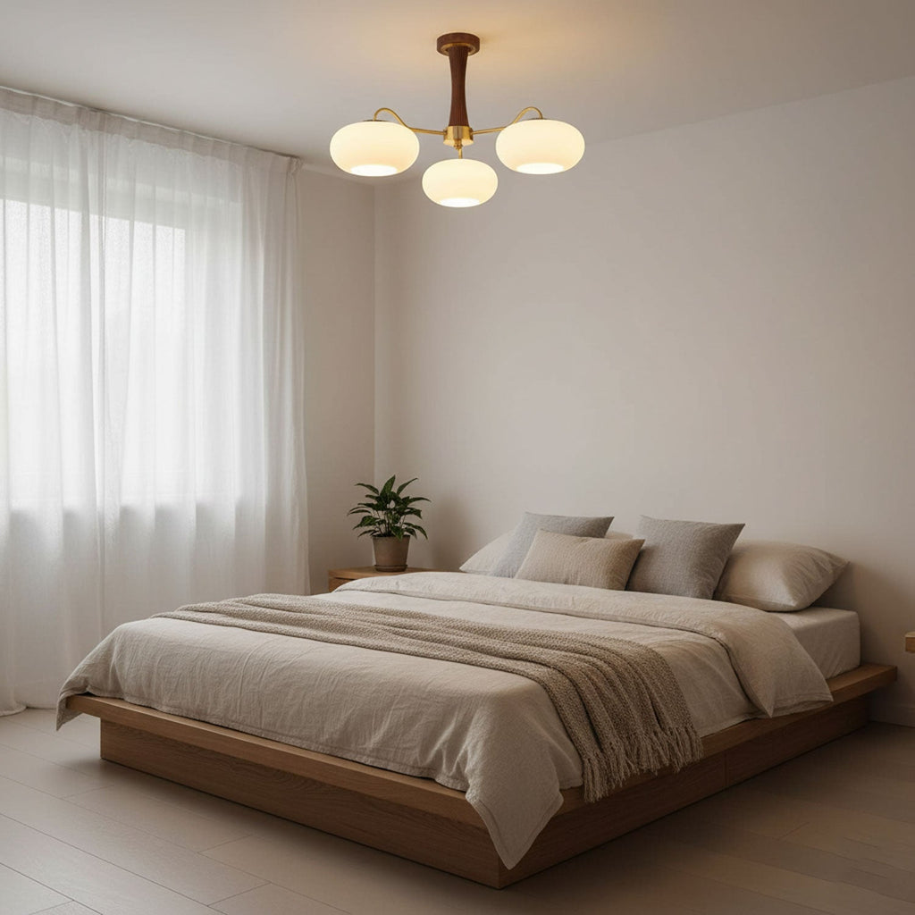 Lustre moderne West en bois Laiton et noyer et blanc