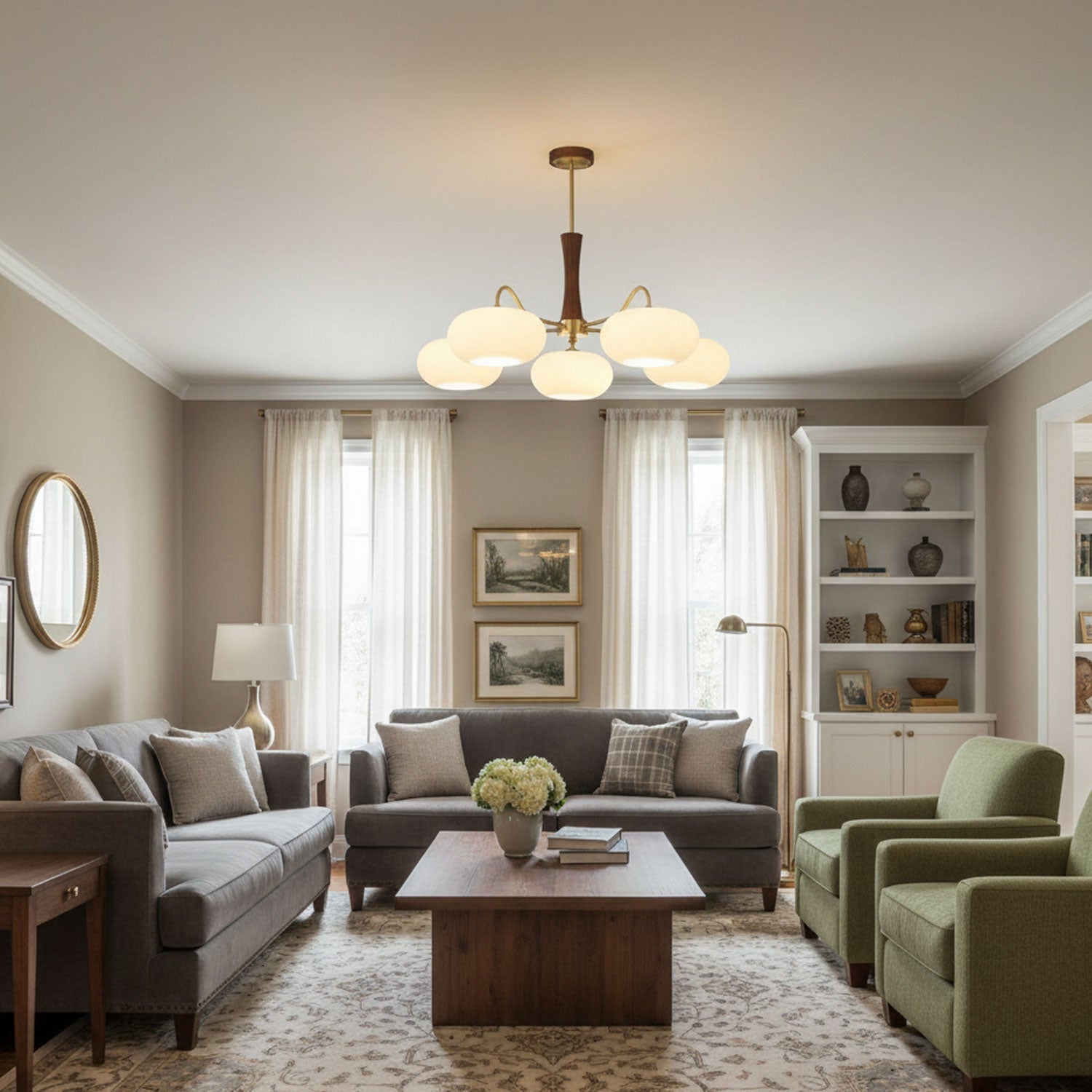 Lustre moderne West en bois Laiton et noyer et blanc