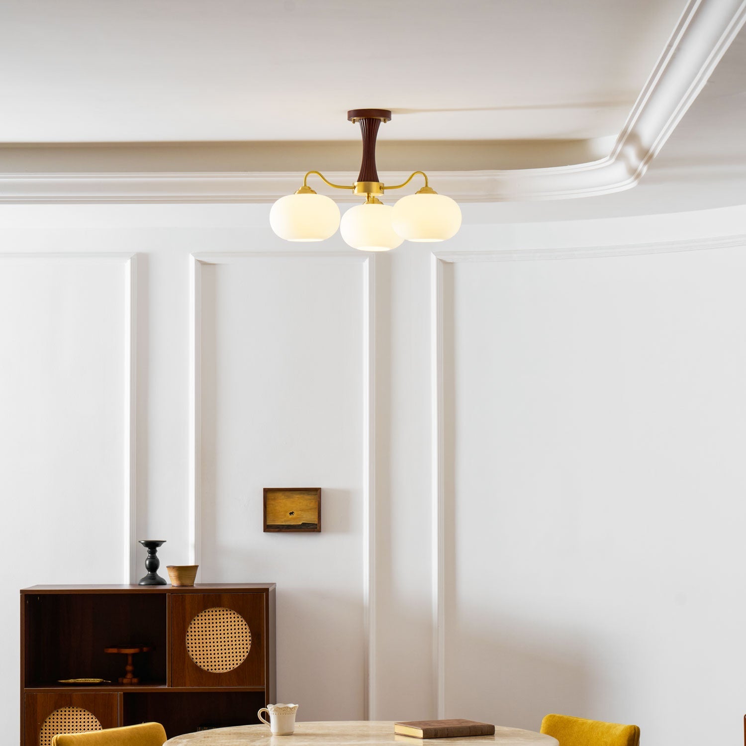Lustre moderne West en Laiton et bois et blanc