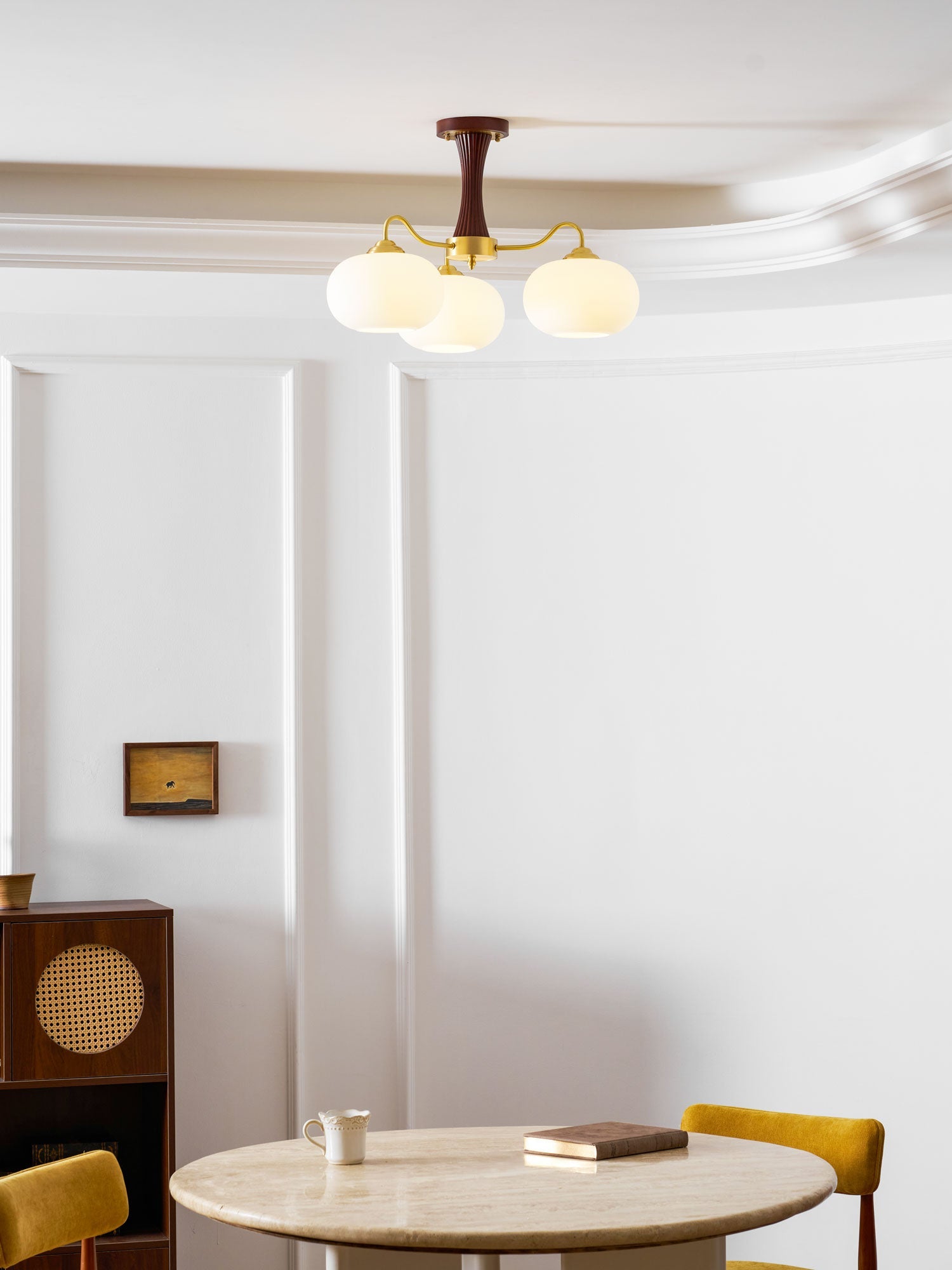 Lustre moderne West en bois Laiton et noyer et blanc