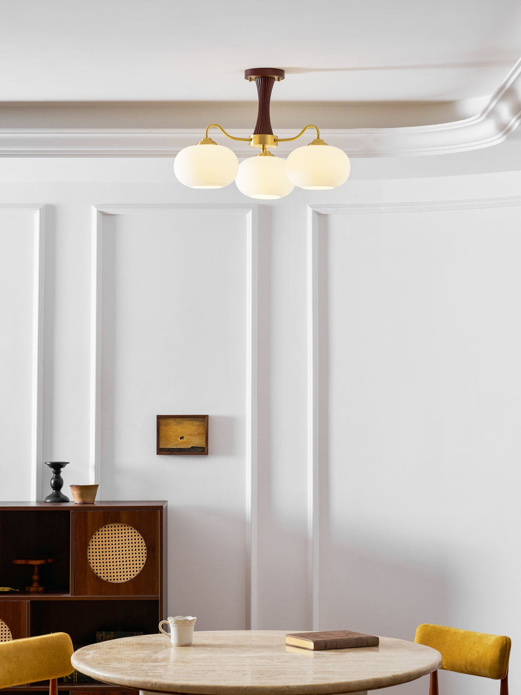 Lustre moderne West en Laiton et bois et blanc