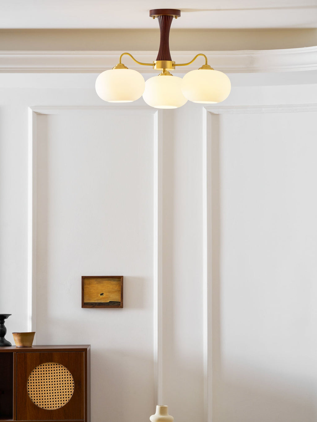 Lustre moderne West en Laiton et bois et blanc
