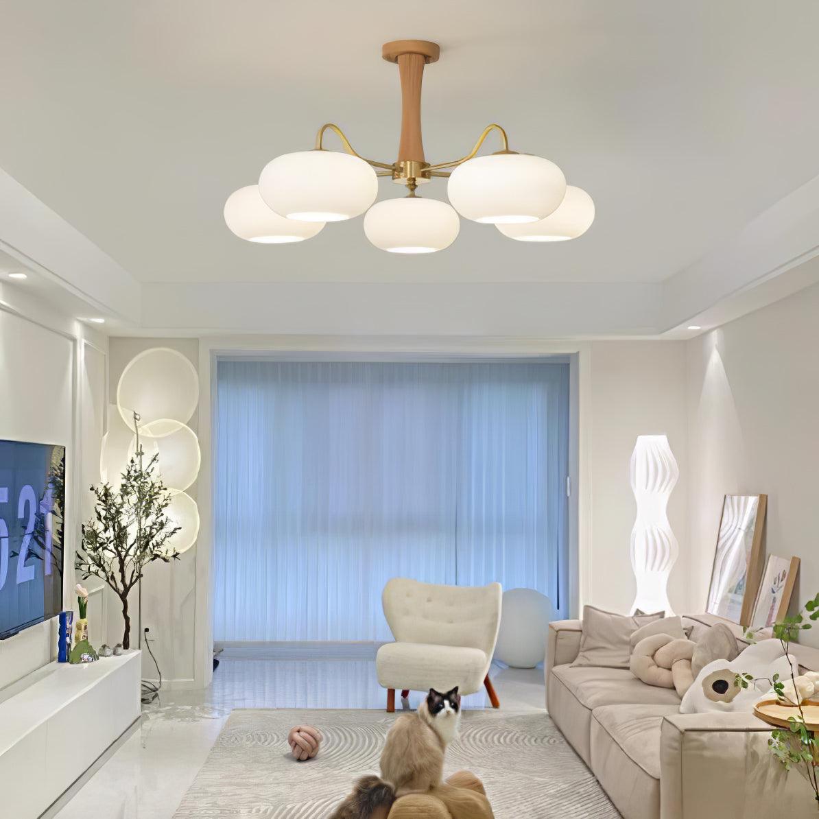 Lustre moderne West en bois Laiton et noyer et blanc