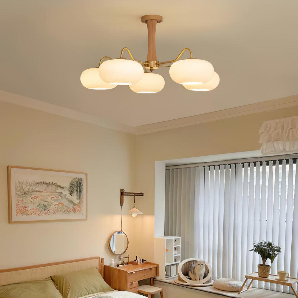 Lustre moderne West en bois Laiton et noyer et blanc