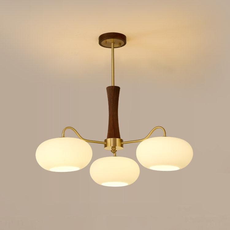 West Modern Chandelier in Wood – Brass, Walnut & White