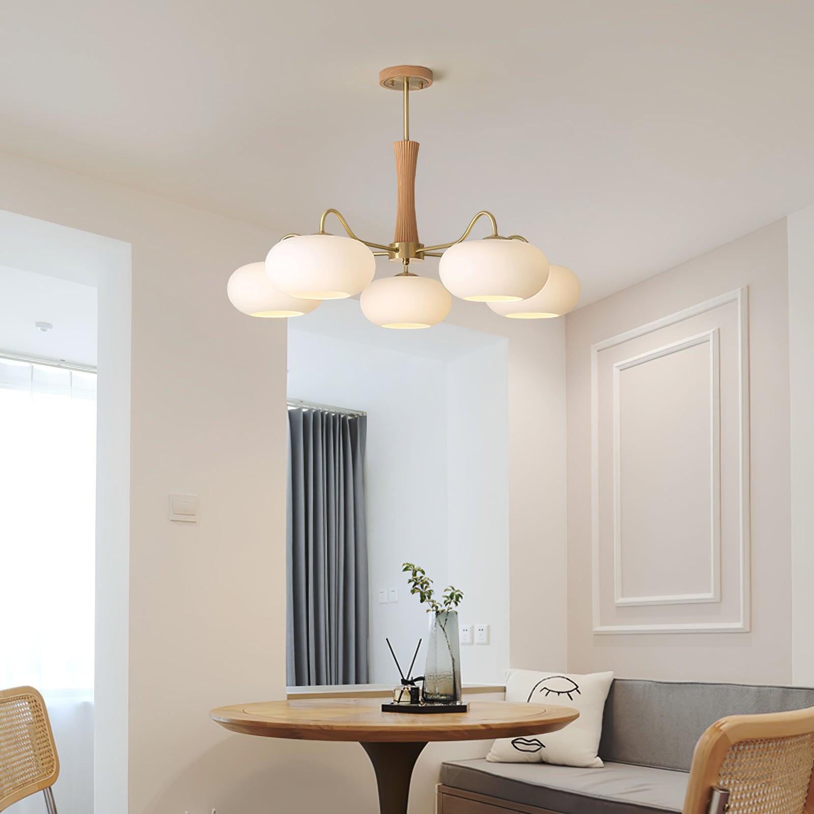 Lustre moderne West en bois Laiton et noyer et blanc