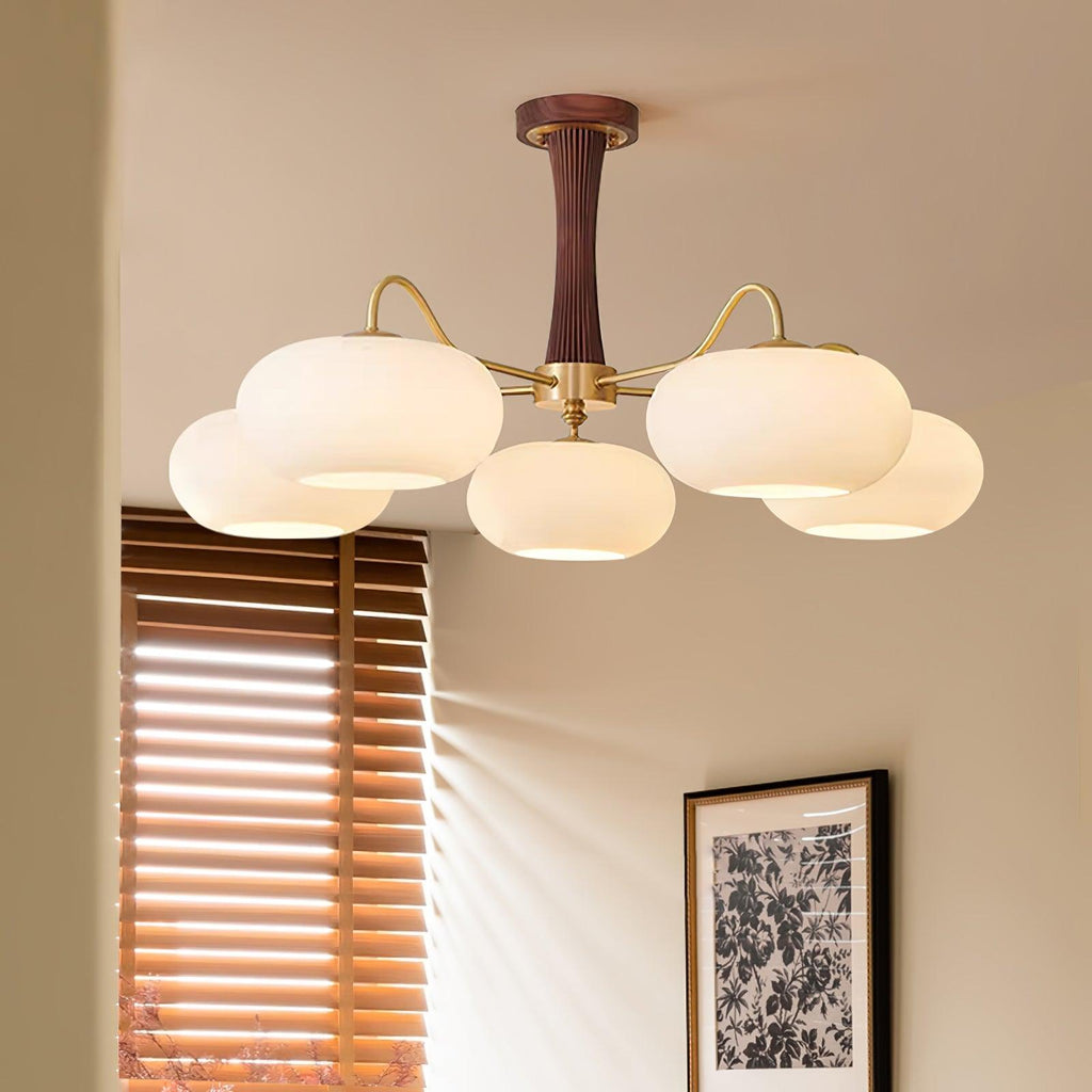 Lustre moderne West en bois Laiton et noyer et blanc