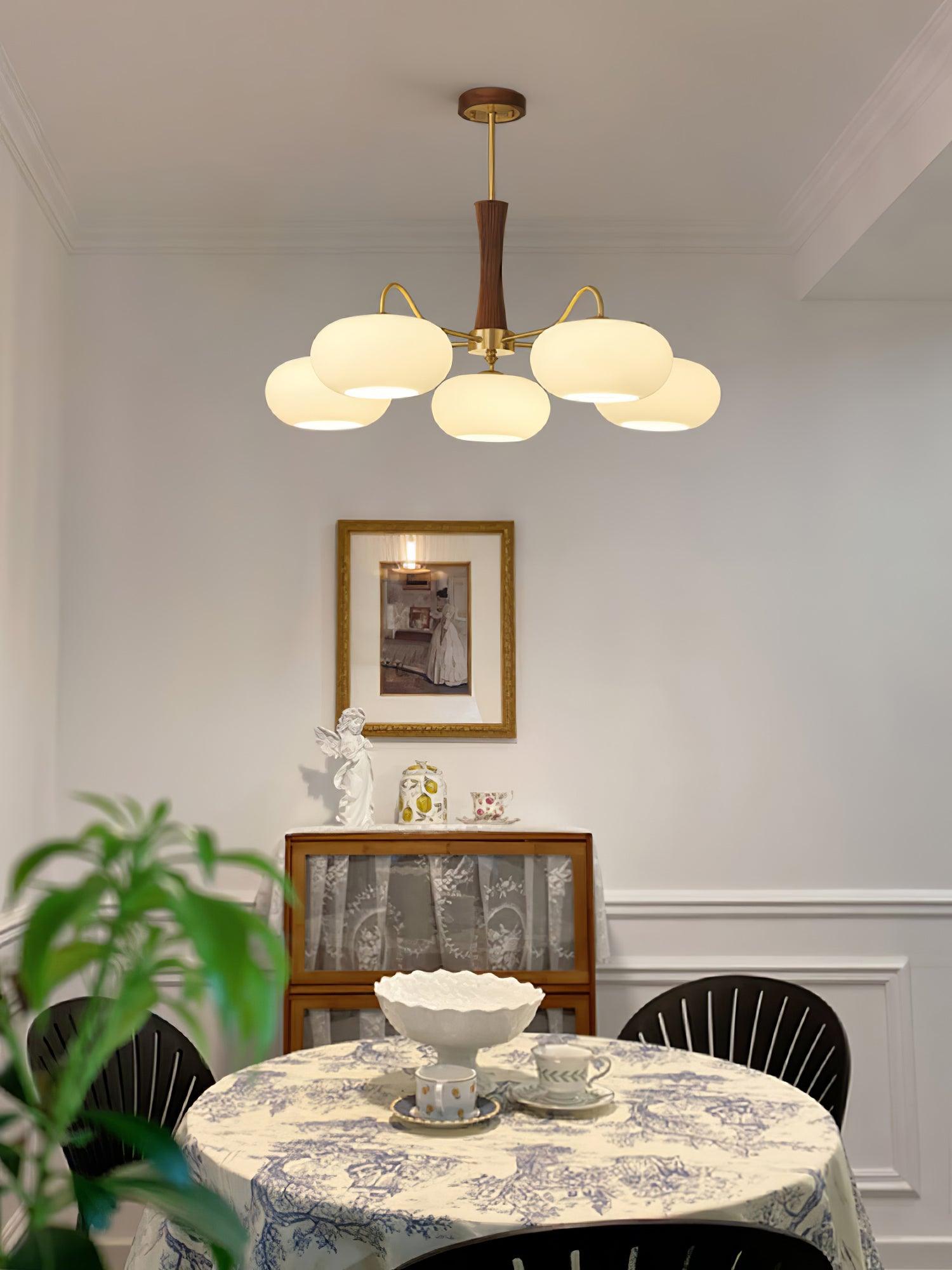 Lustre moderne West en bois Laiton et noyer et blanc