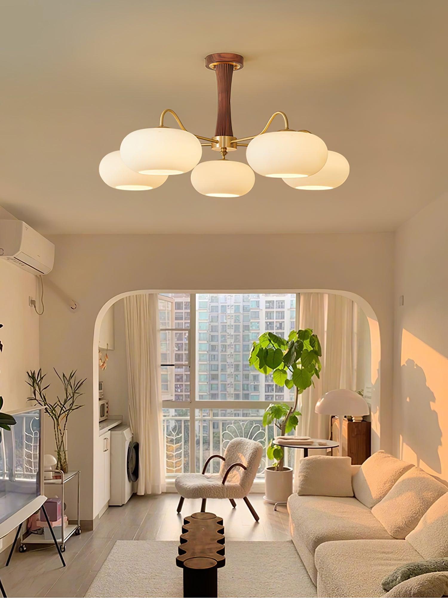 Lustre moderne West en Laiton et bois et blanc