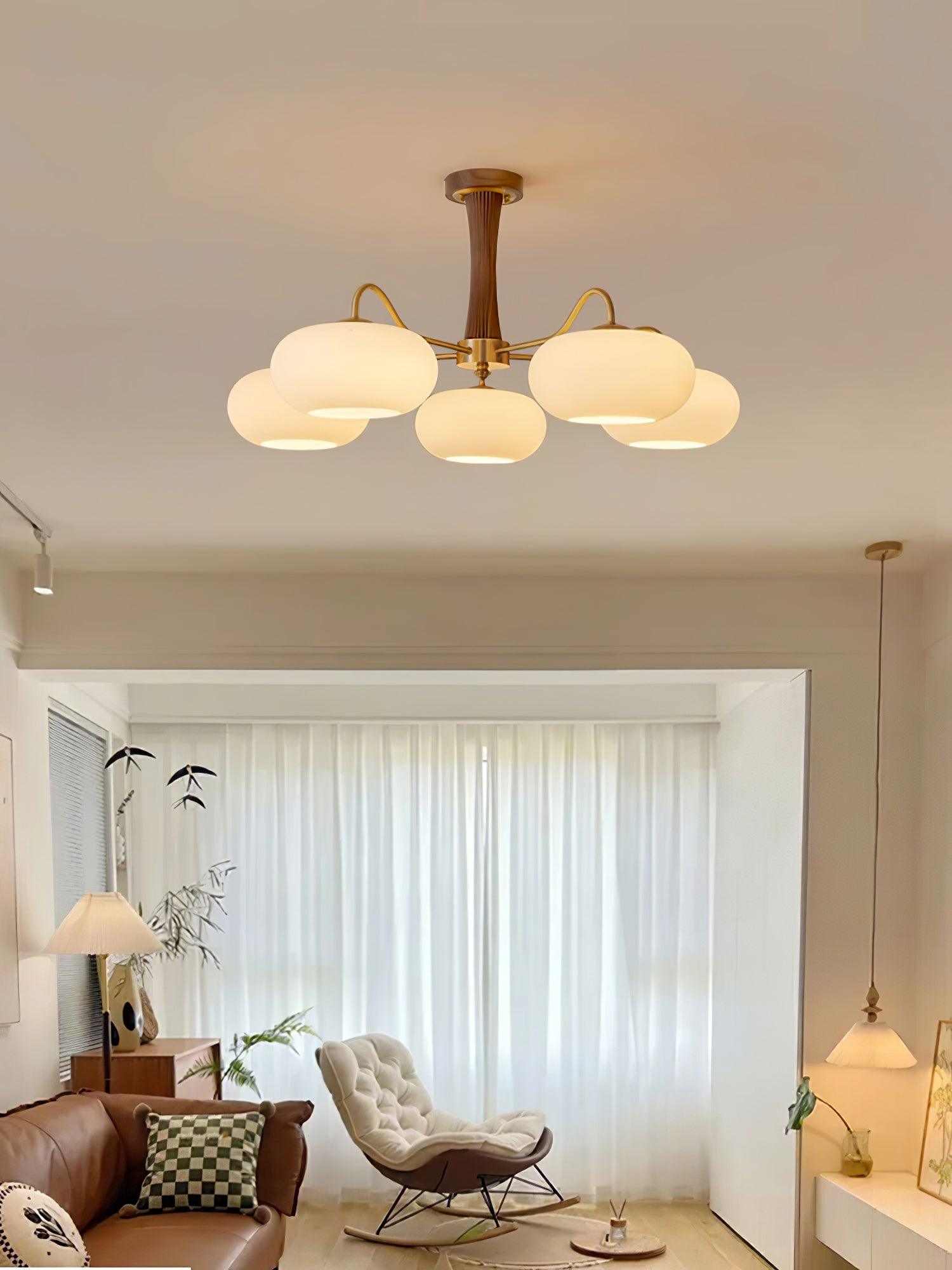 Lustre moderne West en bois Laiton et noyer et blanc