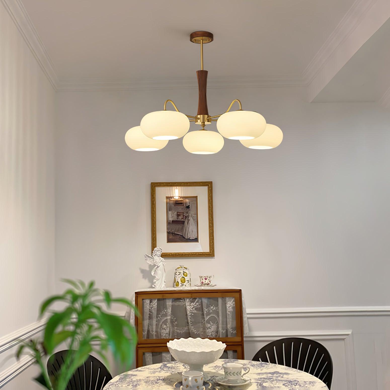 Lustre moderne West en bois Laiton et noyer et blanc