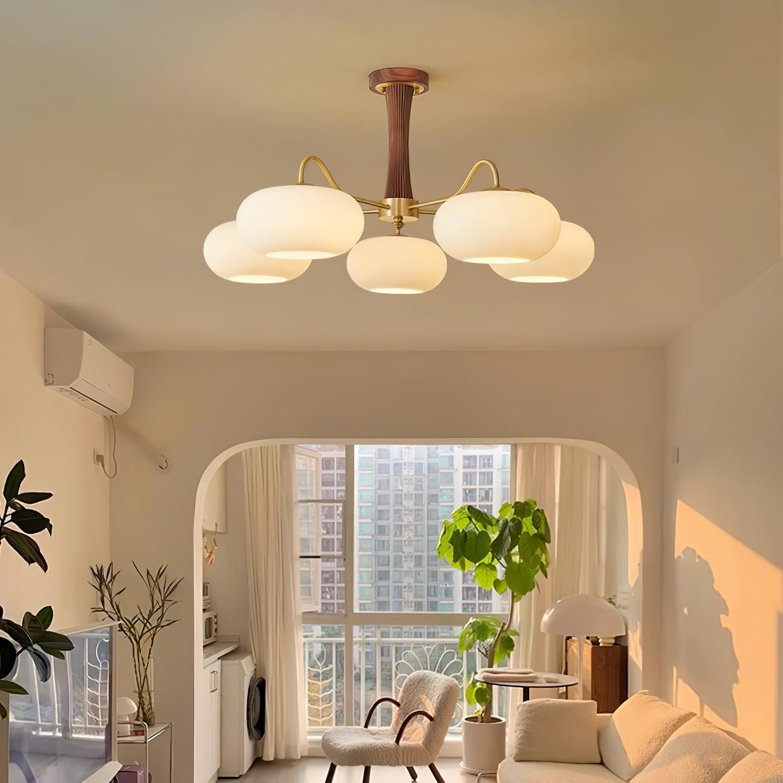 Lustre moderne West en bois Laiton et noyer et blanc