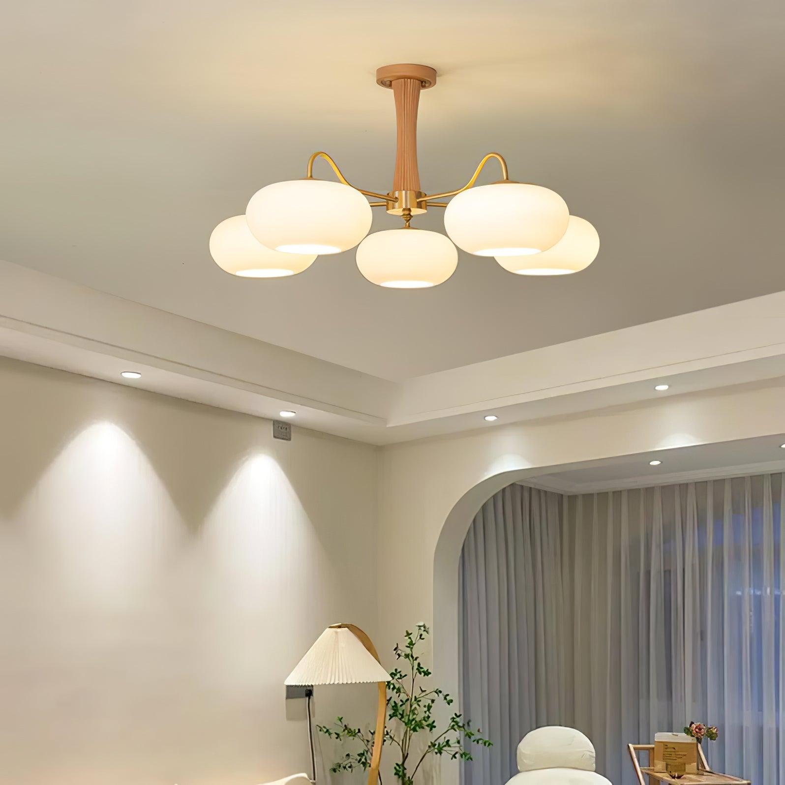 Lustre moderne West en bois Laiton et noyer et blanc