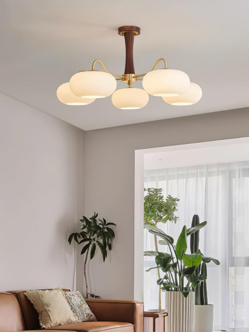 Lustre moderne West en Laiton et bois et blanc