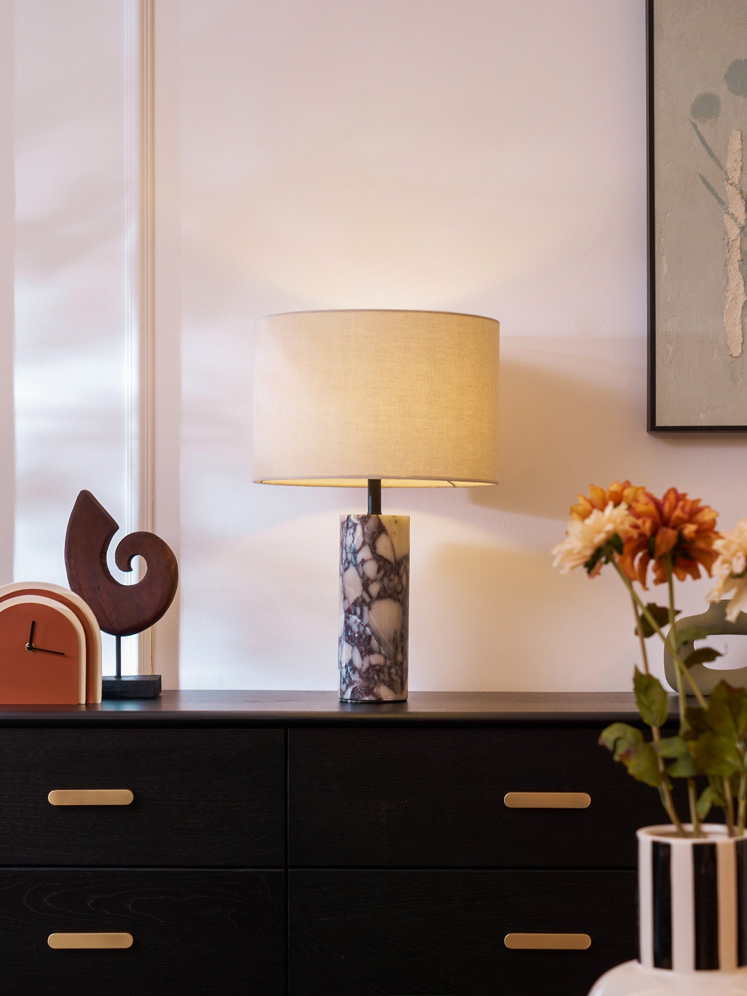 Lampe à poser moderne Roan en Marbre Gris et beige