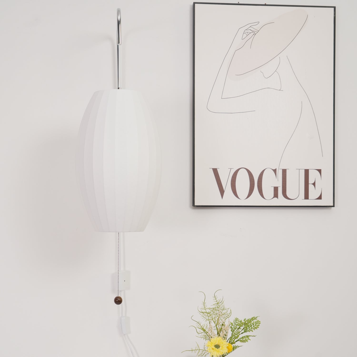 Applique murale moderne Tarjei en Polymer, Acier, Métal Blanc et noyer bois